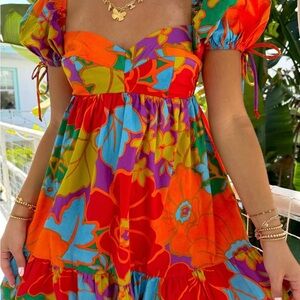 Olivaceous Floral Puff Sleeve Dress